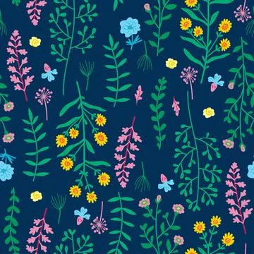 Amazing floral vector seamless pattern of vibrant colorful vintage flowers Stock Illustration