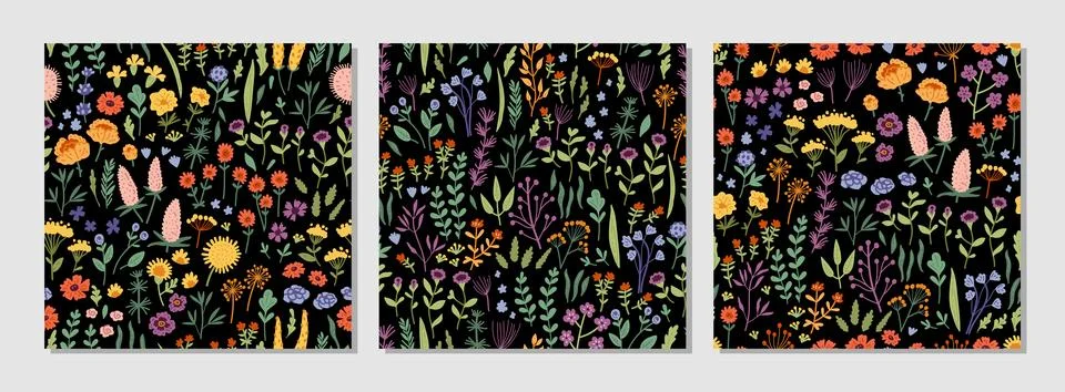 Amazing floral vector seamless pattern of bright vintage style colorful flowers Stock Illustration