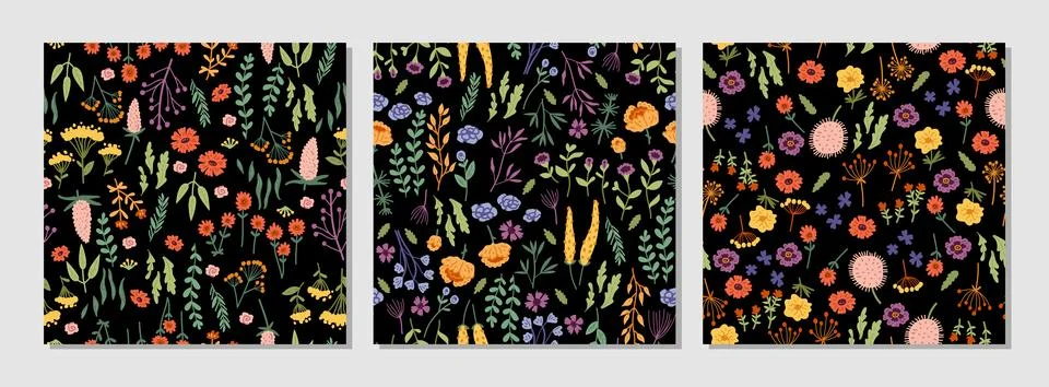 Amazing floral vector seamless pattern of bright vintage style colorful flowers Stock Illustration