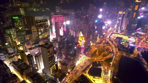Amazing fly through aerial view near Causeway Bay, Hong Kong Video stock 172340698