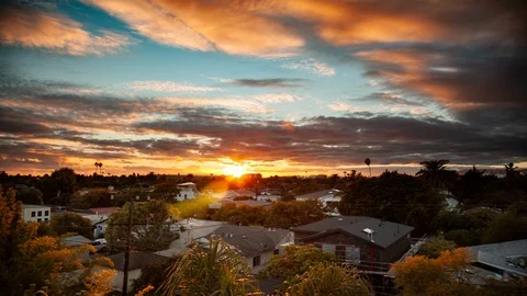Amazing Golden Sunset over Los Angeles Neighborhood 4K Timelapse Stock Footage