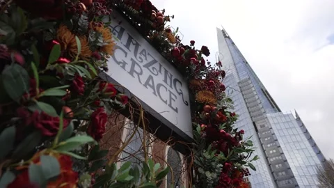 Amazing Grace sign, The Shard, London, England Stock Footage