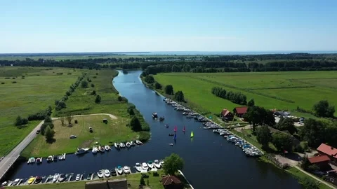 Amazing HD drone view of Minge village in the nemunas Delta Regional Park Stock Footage 137967708