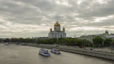 Amazing hyperlapse of the Cathedral of Christ the Saviour in Moscow 4K timelapse Stock Footage 252610995