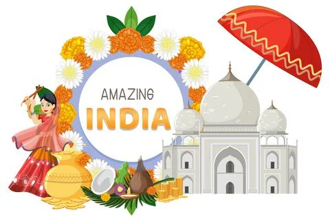 Amazing India banner with Indian objects and elements Illustrazione stock