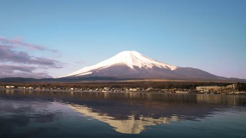 Amazing landscape of Fuji mount reflected in the lake water at early spring Stock Footage 112482852