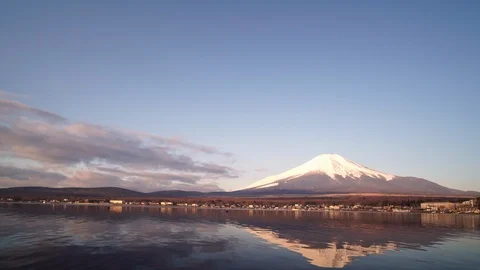 Amazing landscape of Fuji mount reflected in the lake water at early spring Stock Footage 112499678