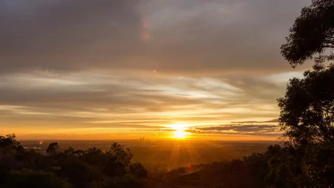 Amazing Layered sunset of Perth City and suburbs from Lions Look out Timelapse Stock Footage 140010031