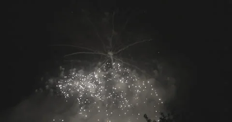 Amazing long shot at night when fireworks explode in the sky Stock Footage 265961687