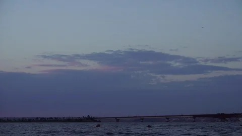 Amazing low angle panoramic view on cold summer evening sunset in cloudy blue Stock Footage 94837907