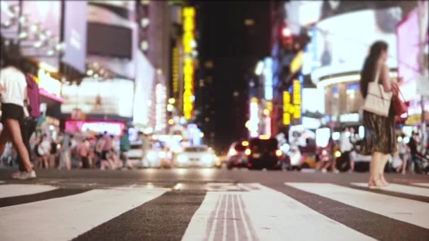 Amazing low angle slow motion shot of crowd walking across the street with many Stock Footage 94688106