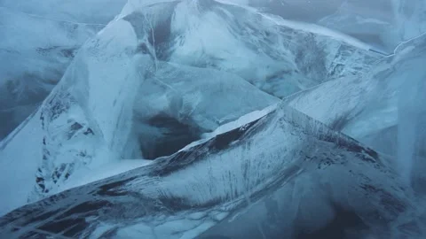 Amazing macro ice cracks pattern on winter frozen blue lake Baikal Russia nature Stock-Footage 165216345