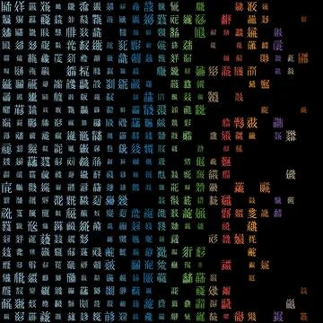 Amazing matrix background in multicolored colors. Grid of random old chines.. イラスト素材