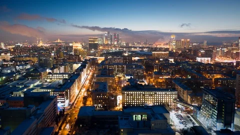 Amazing motion timelapse of Moscow city center on the night, view from above. Stock Footage