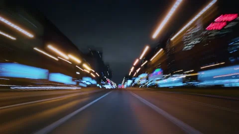 Amazing motion timelapse of a speedy night drive in a big city. Stock Footage