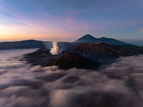 Amazing Mount Bromo volcano during sunrise from king kong viewpoint on Moun.. Stock Photos