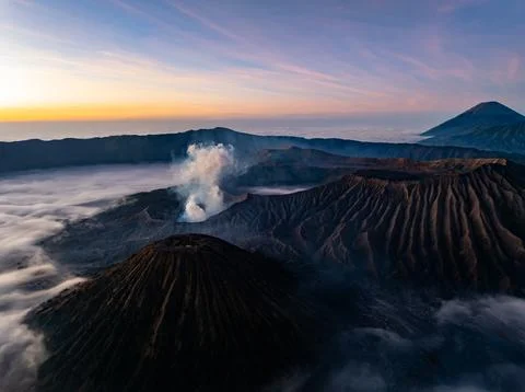 Amazing Mount Bromo volcano during sunrise from king kong viewpoint on Moun.. Stock Photos