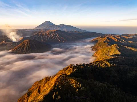 Amazing Mount Bromo volcano during sunrise from king kong viewpoint on Moun.. Stock Photos