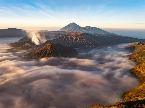 Amazing Mount Bromo volcano during sunrise from king kong viewpoint on Moun.. Stock Photos