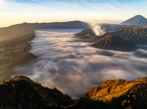 Amazing Mount Bromo volcano during sunrise from king kong viewpoint on Moun.. Stock Photos
