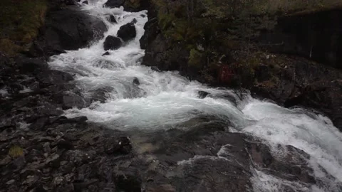 Amazing mountain waterfall. fast river. turbulent water flow, slow motion Stock Footage 124057643