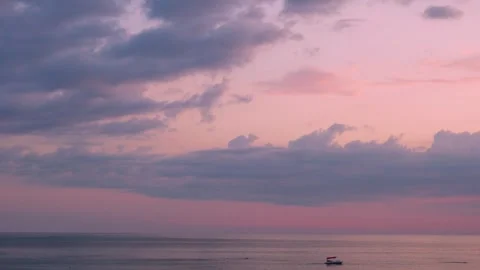 Amazing Multi Colored Sunset Sky Rain Storm Purple Clouds and Sea, Seashore, Hor Video stock 313346180