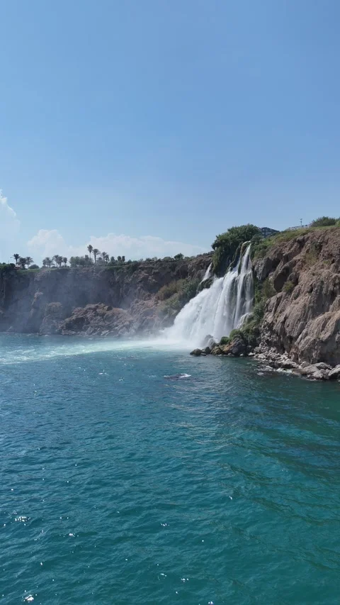 Amazing nature landscape view of Lower Düden Waterfall cascading into Sea Stock Footage 342797117