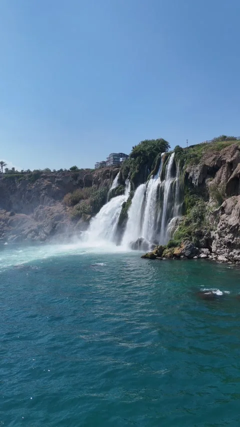 Amazing nature landscape view of Lower Düden Waterfall cascading into the  Sea Stock Footage 342804737
