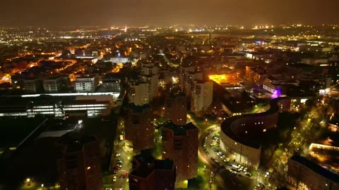 Amazing night skyline drone view over beautiful Paris, the capital city of Stock Footage 302438689