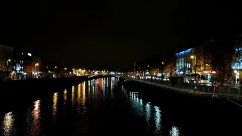 Amazing night view over River Life in Dublin DUBLIN / IRELAND - MARCH 21, 2018 Stock Footage 87810045
