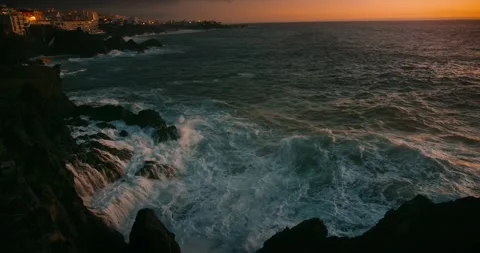 Amazing Ocean Waves Night View Stock Footage 304112490