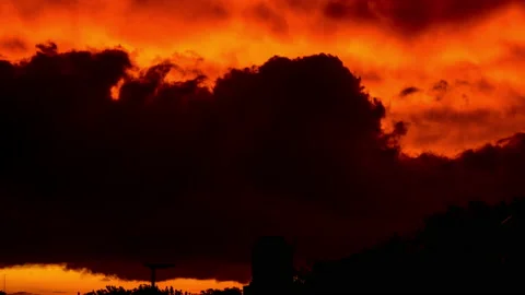 Amazing Orange Cloudy Sky Timelapse at sunset. Stock Footage