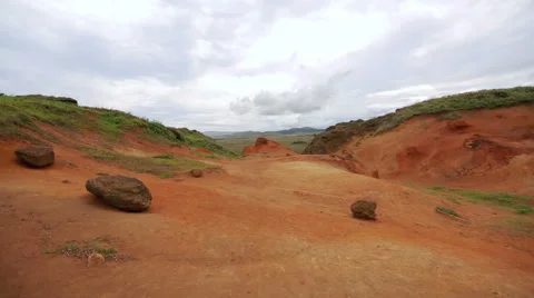 Amazing orange landscape of the Easter Island Stock Footage 64258809