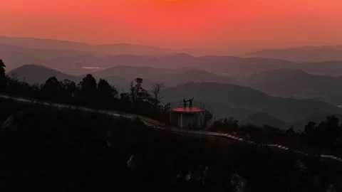 Amazing Orange Sunset Through Clouds Over China Mountains Stock Footage 326016090