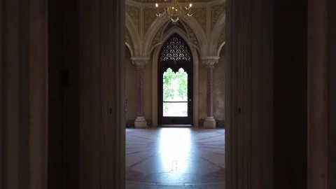Amazing palace interior with a window to the garden in background. Stock Footage 134404645