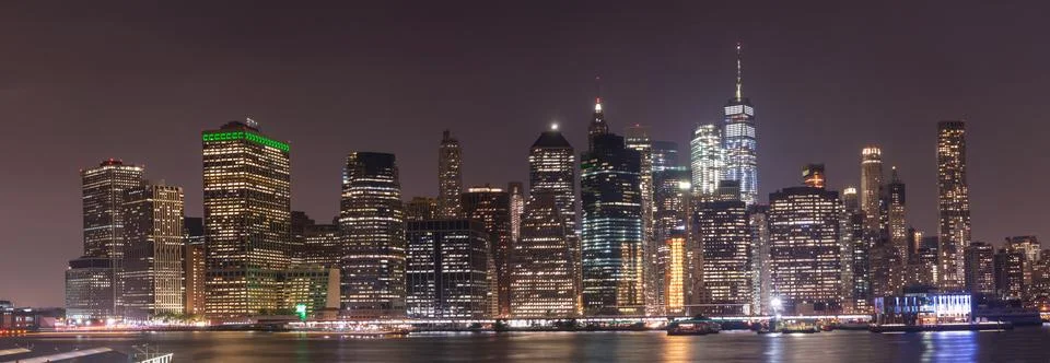Amazing Panorama View of New York City Skyline and Skyscraper at Night Stock Photos