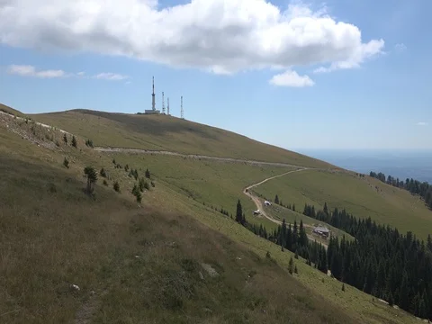 Amazing panoramic view of green valleys fluffy clouds shadows and mountains Video stock 70960127