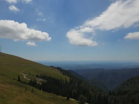 Amazing panoramic view of green valleys and mountains on Transalpina Stock Footage 79057550