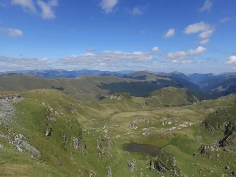Amazing panoramic view of green valleys and mountains on Transalpina Video stock 79057828