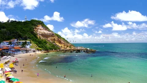 Amazing Panoramic view of Morro de Sao Paulo Primeira Praia with lighthouse Stock Footage 149680229