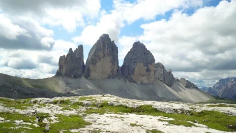 Amazing Panoramic View on a Tre Cime di Lavaredo Amazing Italian Alps Dolomites Stock Footage 122199050