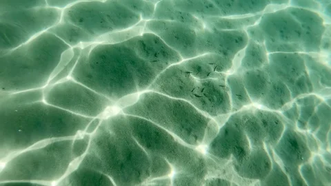 Amazing pattern of the bottom of the ocean make of the sand and sunbeams refl Stock Footage 117632658