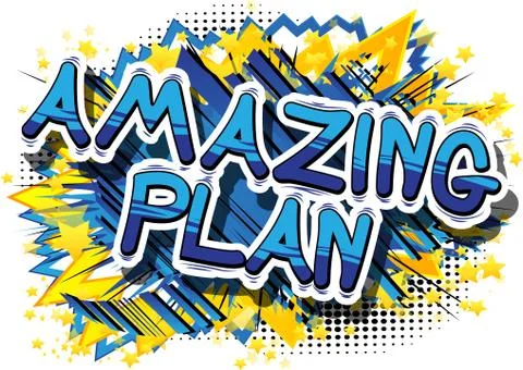 Amazing Plan - Comic book style phrase on abstract background. Stock Illustration