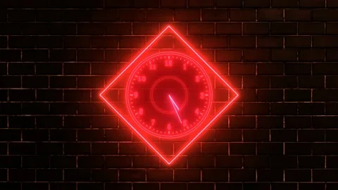 Amazing red neon light clock isolated on wall background Stock Footage 166012736