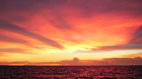 Amazing Red Sunset Sky over Ocean Stock Footage 8599135