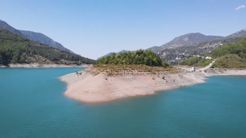 Amazing River Forest Mountain View From The Top. Slow Motion Stock Footage 130399220