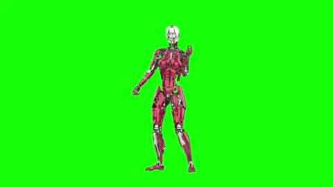 Amazing robot is dancing in loop in green chroma key background Stockbeeldmateriaal 171390245