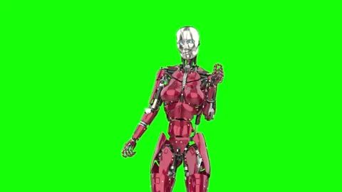 Amazing robot is dancing in loop in green chroma key background close up view Stockbeeldmateriaal 171390246