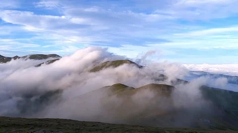 Amazing rolling clouds at sunset (Pyrenees Mountains) Stock Footage 142749498