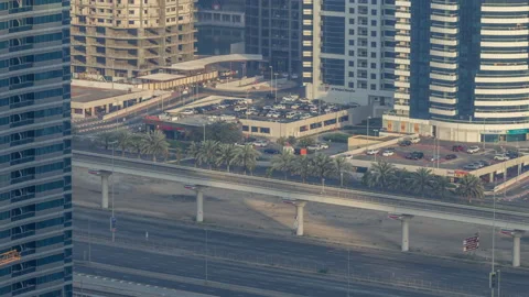 Amazing rooftop view on Sheikh Zayed road surrounded Dubai Marina and JLT Video stock 171937156